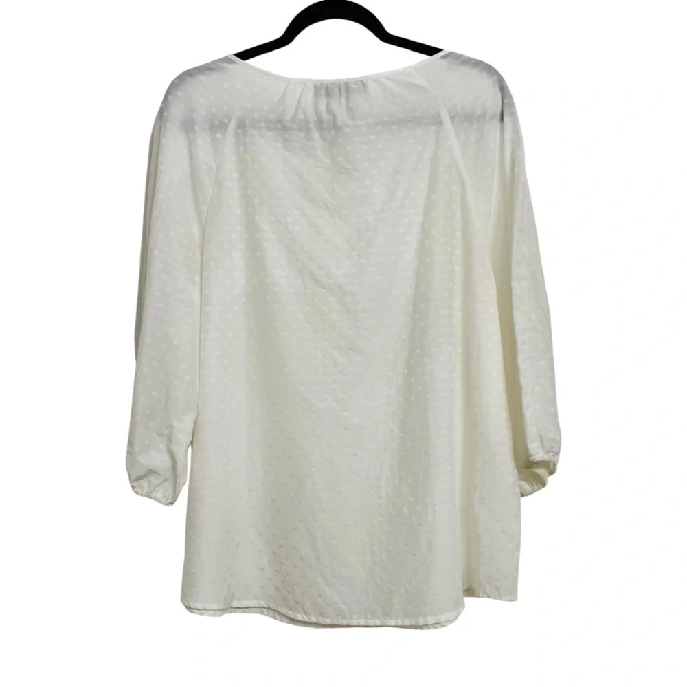 LOFT Swiss Dot Puff Sleeve Henley Blouse NWT Ivory Feminine Romantic Chic Top